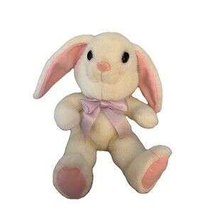 Applause Easter Bunny Plush White Rabbit Lavendar Bow Pink Ears Paws 10"